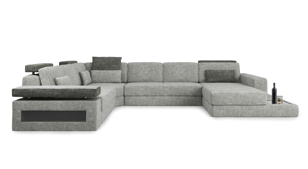 SCHLAFSOFA XXL AUGSBURG I Designer Stoffsofa mit LED